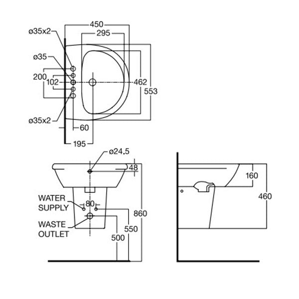 Chậu rửa treo tường American Standard 0953-WT/0712-WT