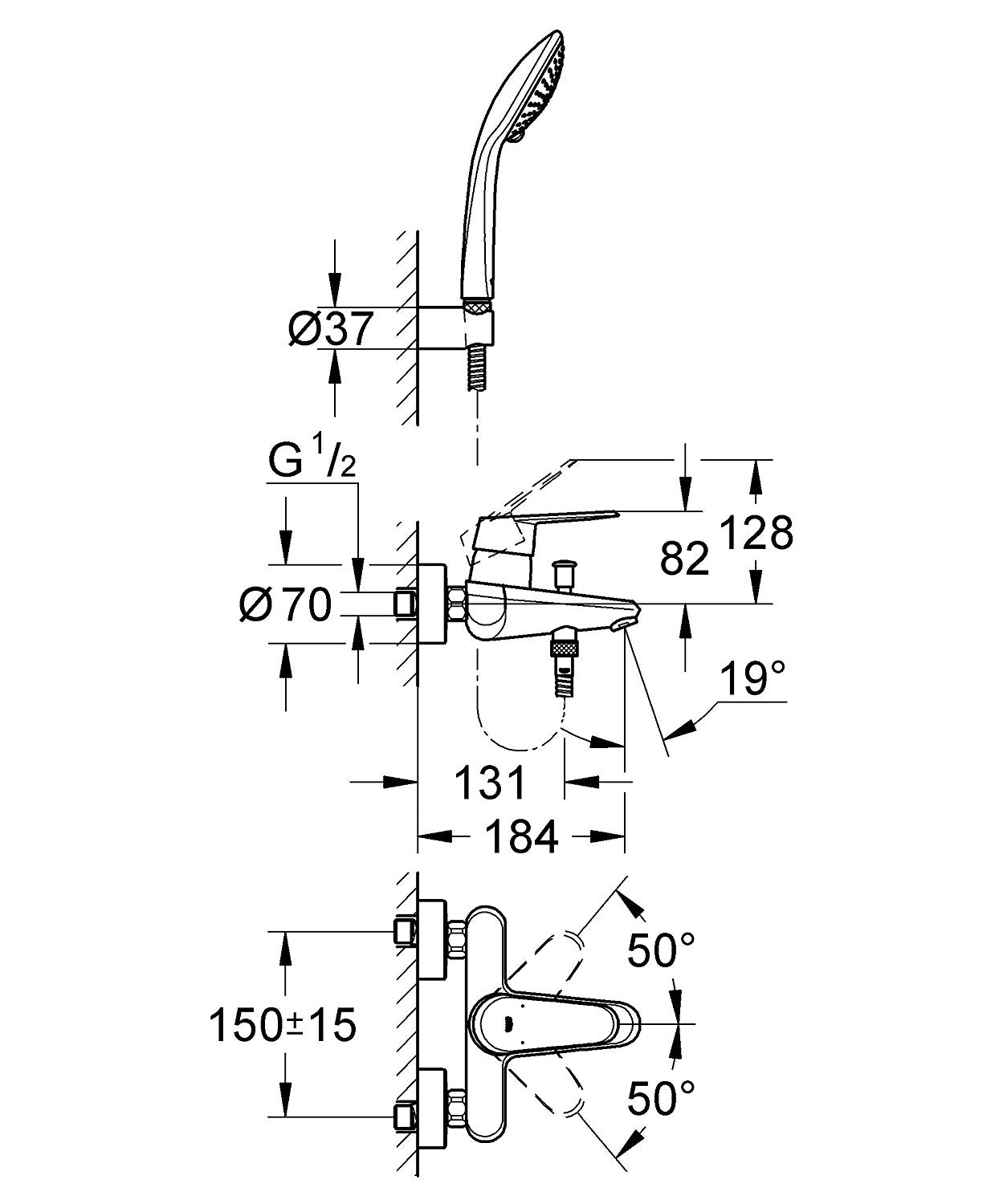 Bộ trộn nổi + tay + dây sen Grohe Eurodisc Cosmopolitan 33395002