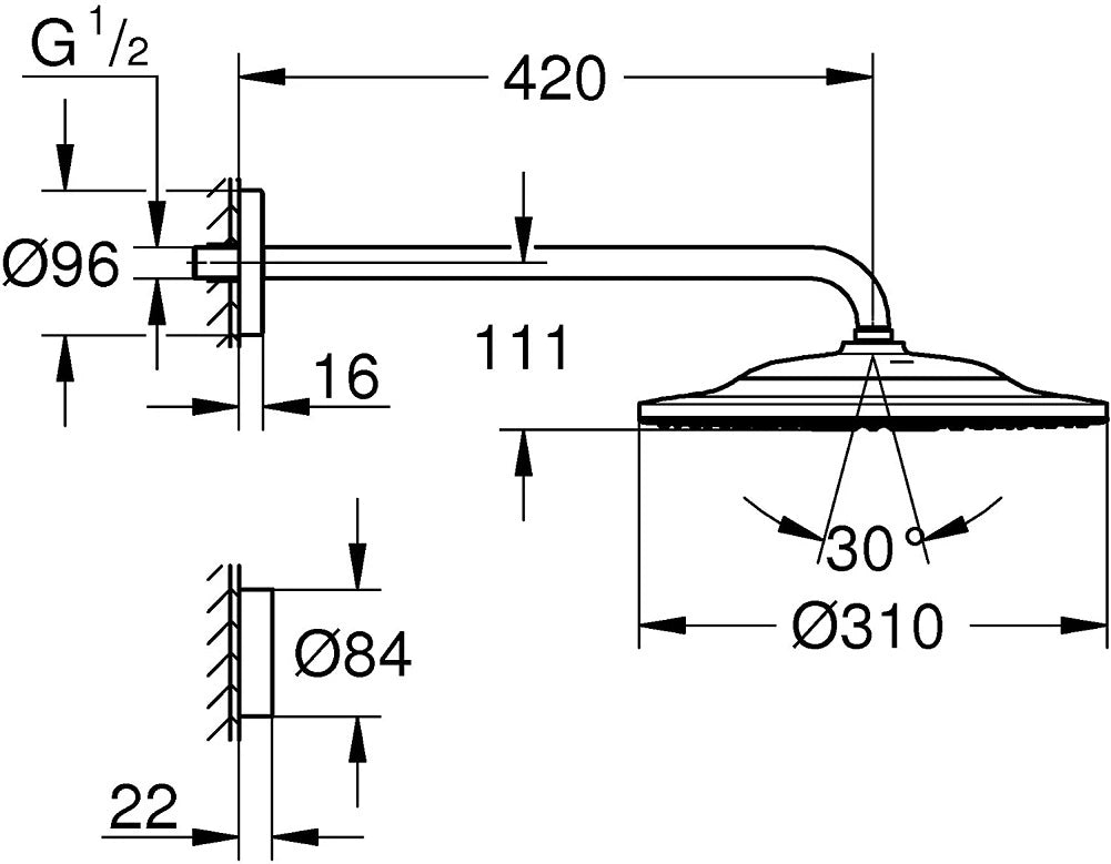 Bộ bát sen + thanh nối Grohe Rainshower SmartConnect 310 26640000