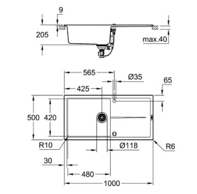 Chậu bếp Grohe K400 Composite 31641AP0