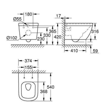 Thân bàn cầu treo tường Grohe Euro Ceramic 39328000