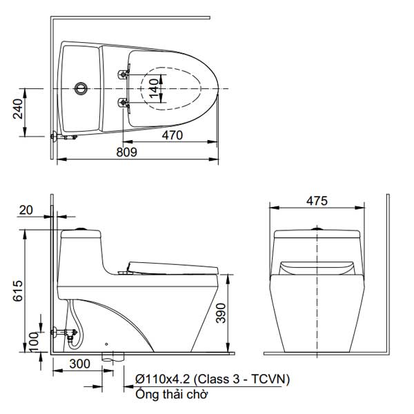 Bàn cầu một khối + nắp rửa Inax AC-1035+CW-KA22AVN