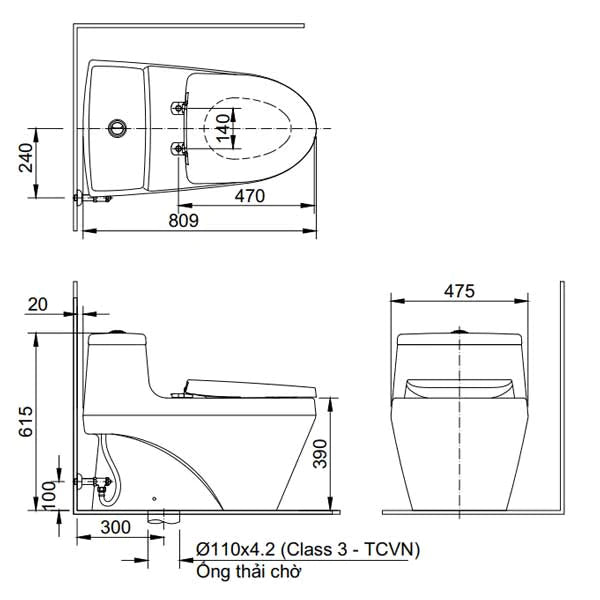 Bàn cầu một khối + nắp rửa điện tử Inax AC-1035+CW-KB22AVN