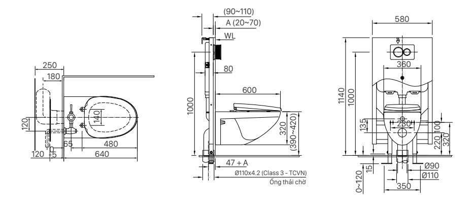 Bàn cầu treo tường + nắp rửa điện tử Inax AC-23P+CW-KB22AVN