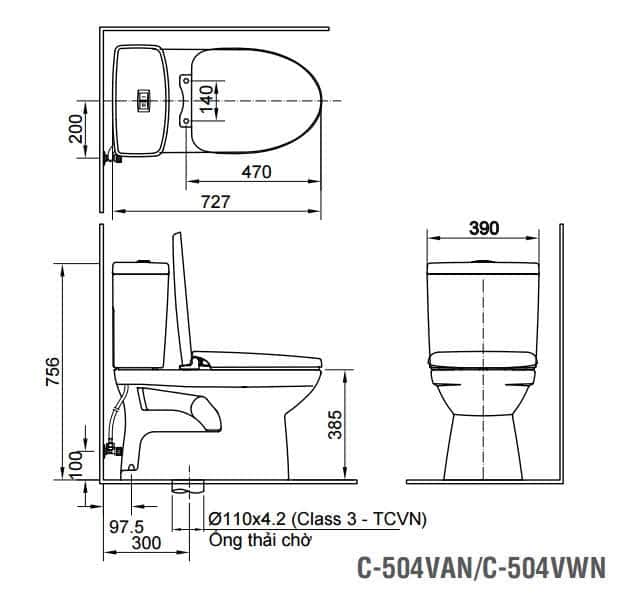 Bàn cầu hai khối + nắp rửa cơ Inax AC-504A+CW-S32VN-1