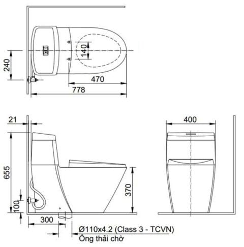 Bàn cầu một khối + nắp rửa điện tử Inax AC-919R+CW-H18VN