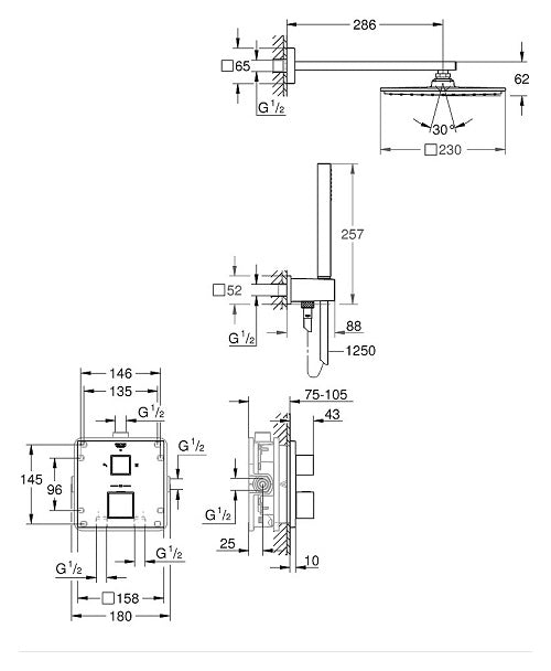 Bộ sen âm tường ổn nhiệt Tempesta 210 Grohe 34741000