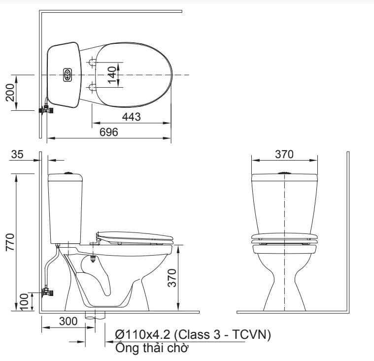 Bàn cầu hai khối + nắp rửa cơ Inax C-108A+CW-S15VN