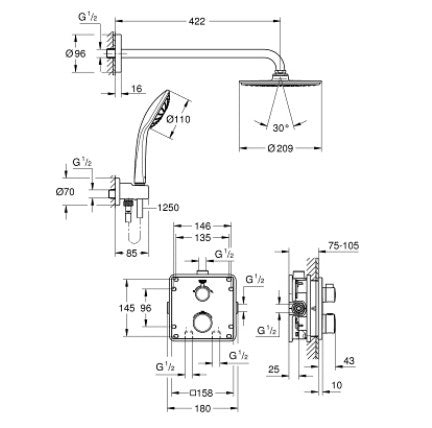 Bộ sen âm tường ổn nhiệt Tempesta 210 Grohe 34734000