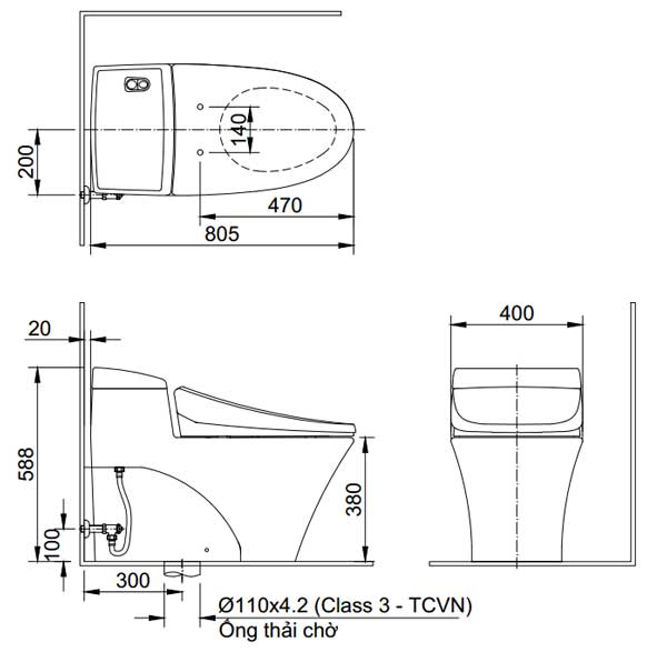 Bàn cầu một khối + nắp rửa điện tử Inax AC-1008R+CW-H18VN