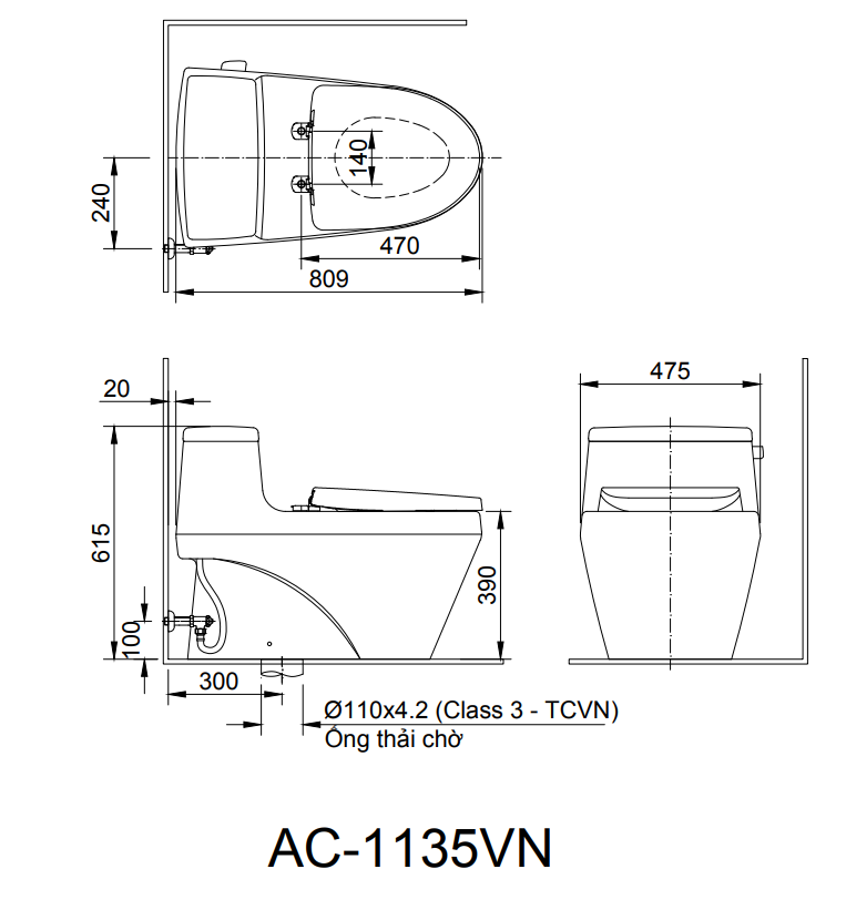 Bàn cầu một khối + nắp rửa điện tử Inax AC-1135+CW-H17VN