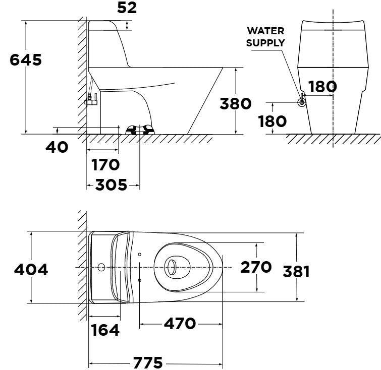 Bàn cầu một khối + nắp rửa điện tử American Standard VF-2010PL