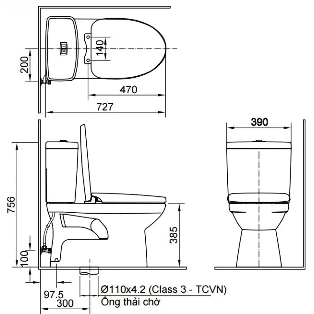 Bàn cầu hai khối + nắp rửa điện tử Inax C-504A+CW-H17VN