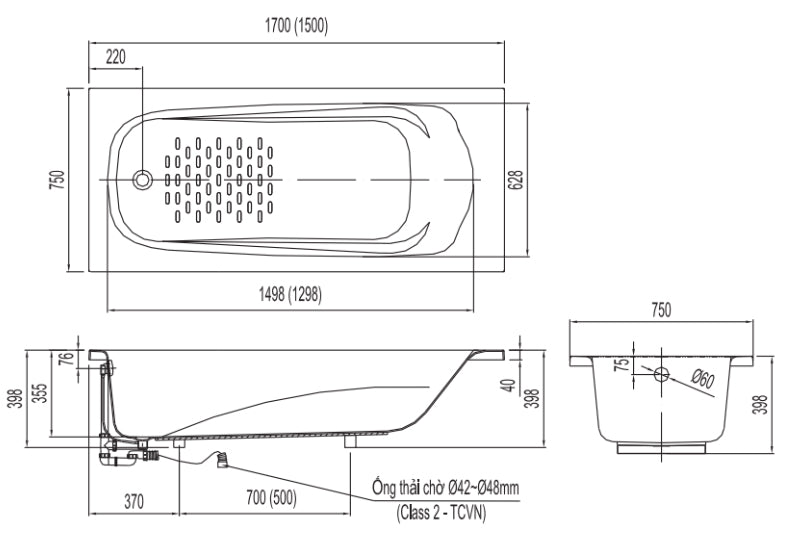 Bồn tắm Inax FBV-1700R ( không có yếm )