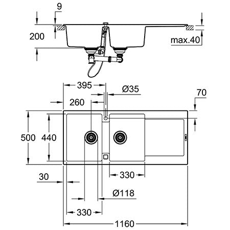 Chậu bếp Grohe K500 Composite 31647AP0