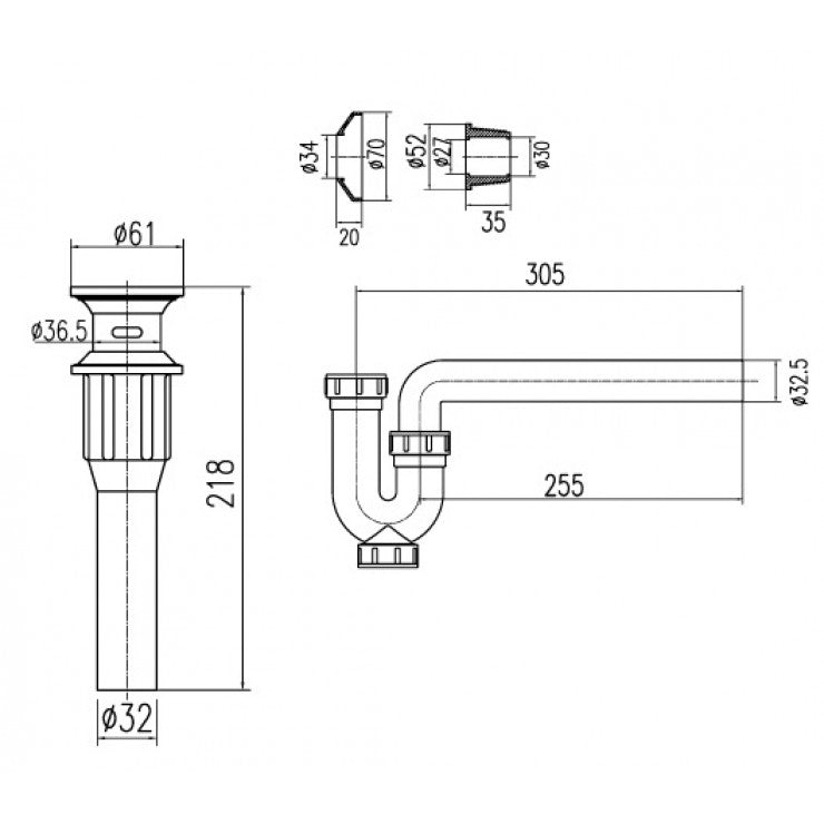 Nút nhấn & Ống thải chữ P Inax A-325PS