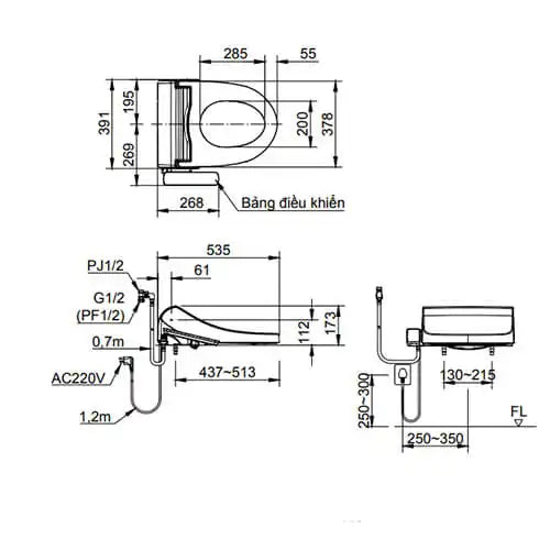 Bàn cầu một khối + nắp rửa điện tử Inax AC-1008R+CW-H17VN