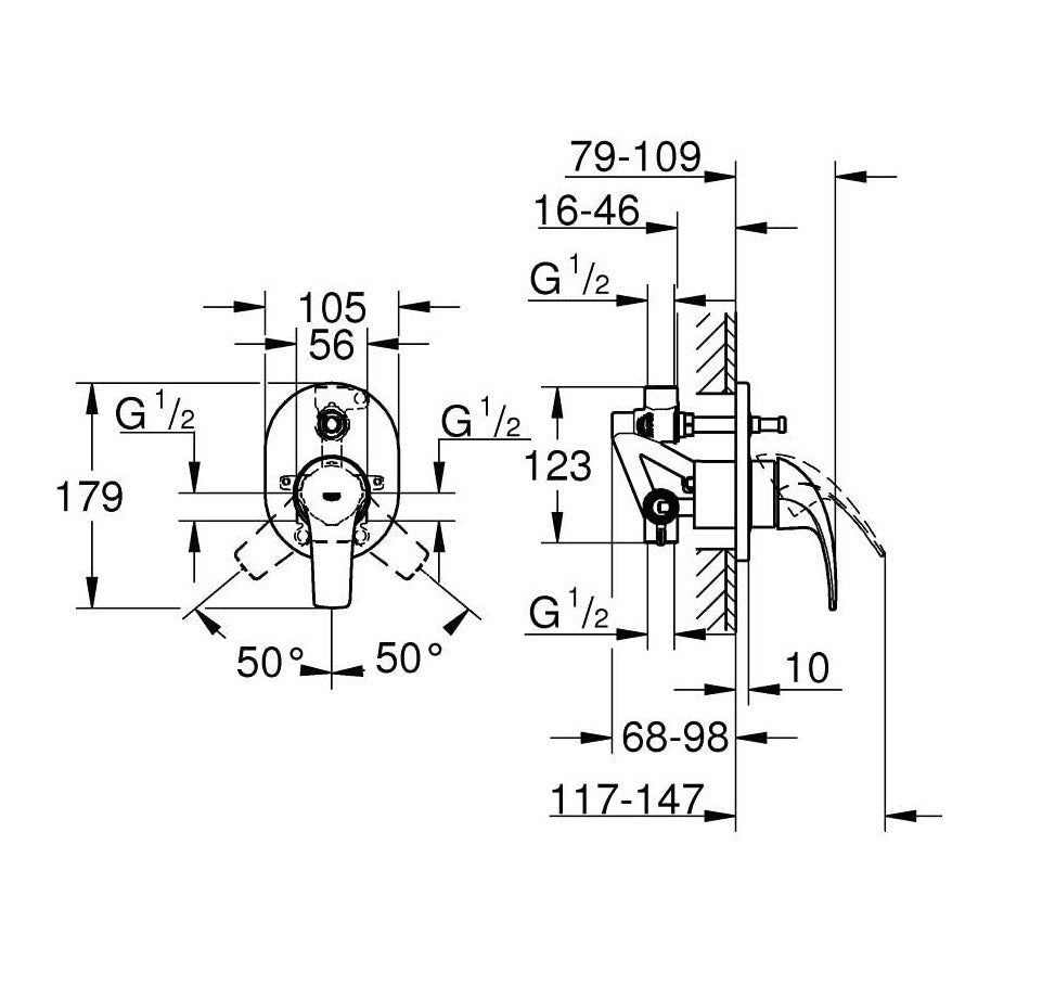 Bộ trộn âm Grohe BauCurve 29043000 Đã bao gồm bộ âm