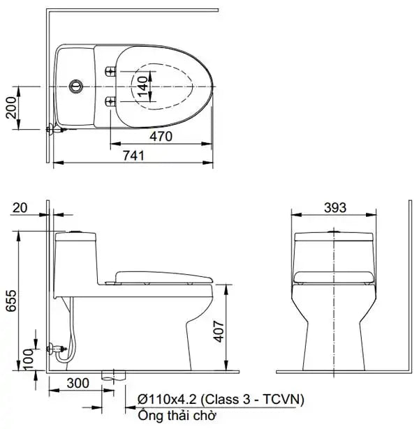 Bàn cầu một khối + nắp rửa điện tử Inax AC-939+CW-H17VN