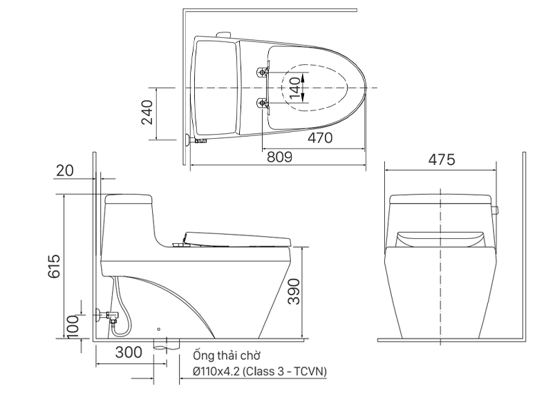 Bàn cầu một khối + nắp rửa điện tử Inax AC-1135+CW-H18VN