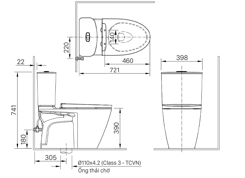 Bàn cầu hai khối + nắp rửa điện tử Inax S200 AC-602+CW-H18VN