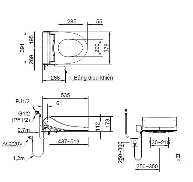 Bàn cầu hai khối + nắp rửa điện tử Inax AC-504A+CW-H18VN