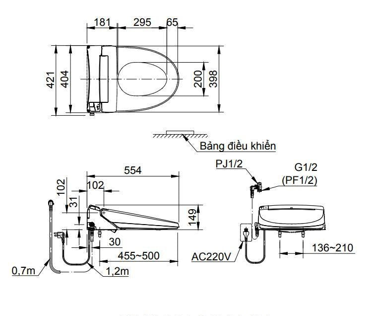 Bàn cầu treo tường + nắp rửa điện tử Inax AC-23P+CW-KA22AVN