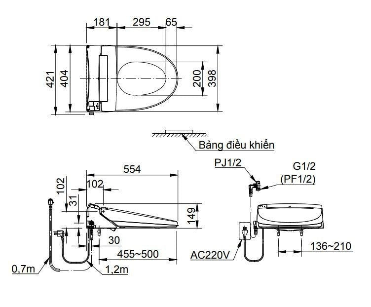 Bàn cầu một khối + nắp rửa điện tử  Inax AC-1135+CW-KA22AVN