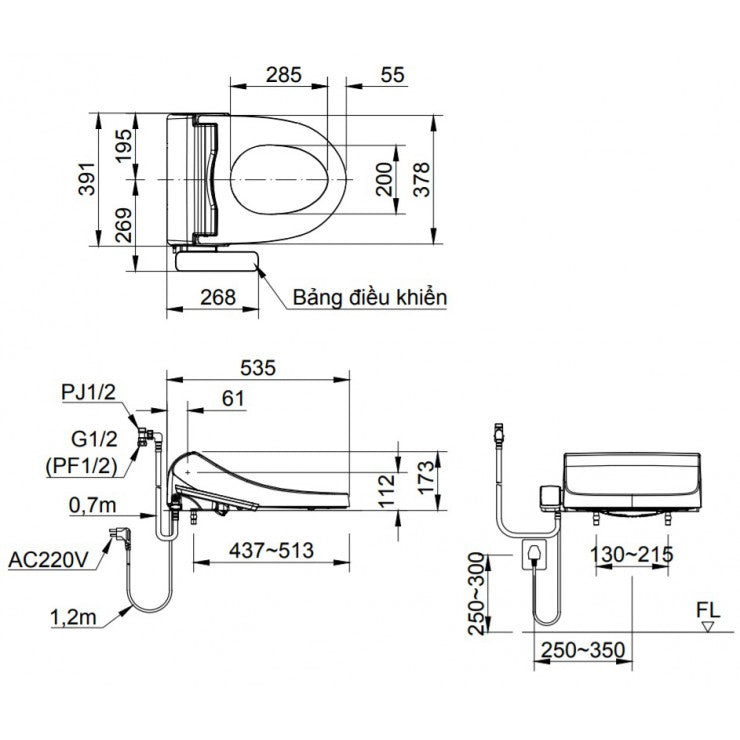 Bàn cầu treo tường + nắp rửa điện tử Inax AC-22P+CW-H18VN