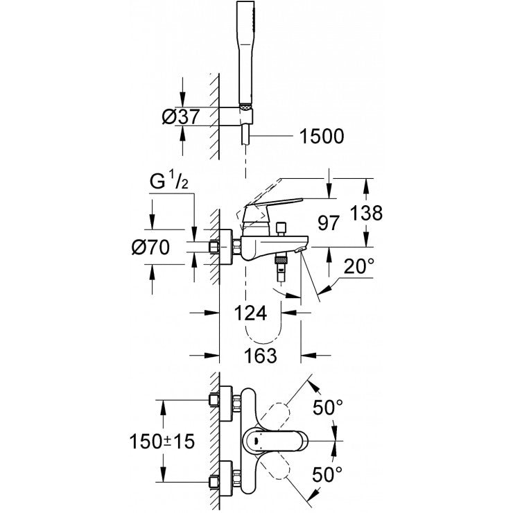 Bộ trộn nổi Grohe Eurosmart 32832000 (kèm tay + dây sen)