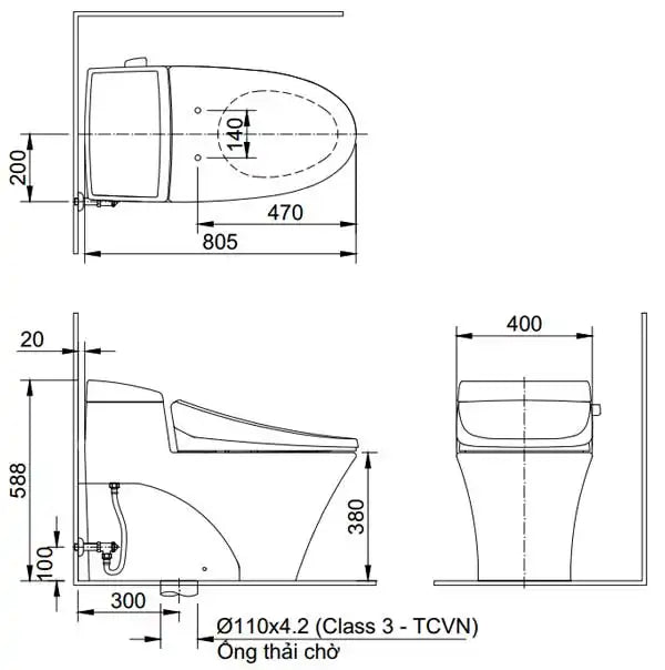 Bàn cầu một khối + nắp rửa điện tử Inax AC-1017R+CW-H17VN