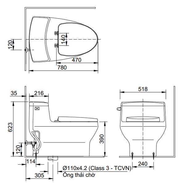 Bàn cầu một khối + nắp rửa điện tử Inax AC-4005+CW-H18VN