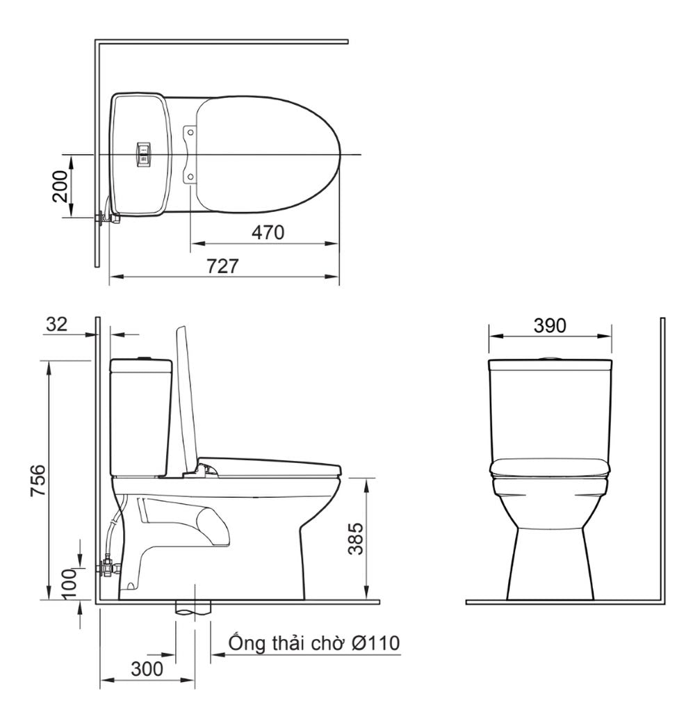 Bàn cầu hai khối + nắp rửa điện tử Inax C-504A+CW-H18VN