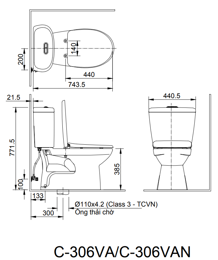 Bàn cầu hai khối + nắp rửa cơ Inax C-306A+CW-S15VN