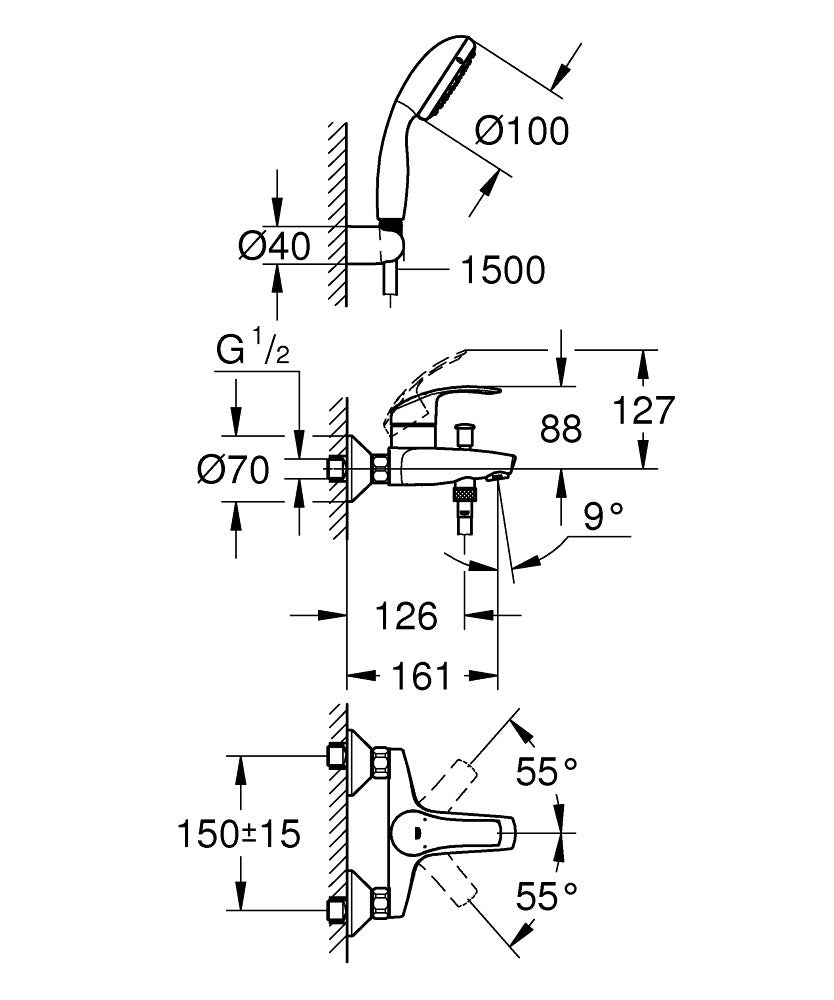 Bộ trộn nổi Grohe Eurosmart 3330220A ( kèm tay sen + gác sen )