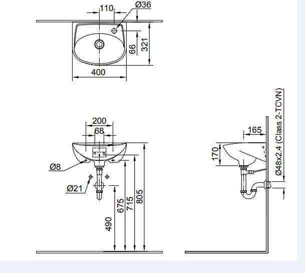 Chậu treo tường Inax L-280V