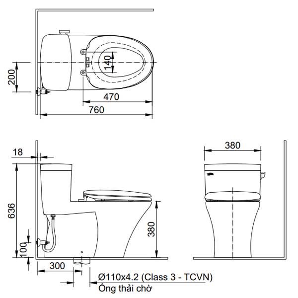 Bàn cầu một khối + nắp rửa điện tử Inax AC-959A+CW-H18VN