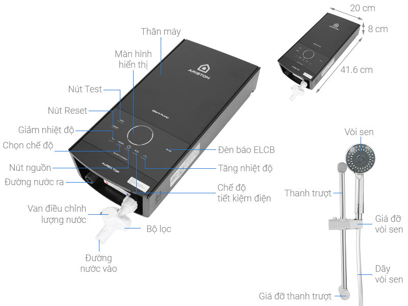 Bình nước nóng trực tiếp Ariston Aures Top 4.5P Có bơm (3195363)