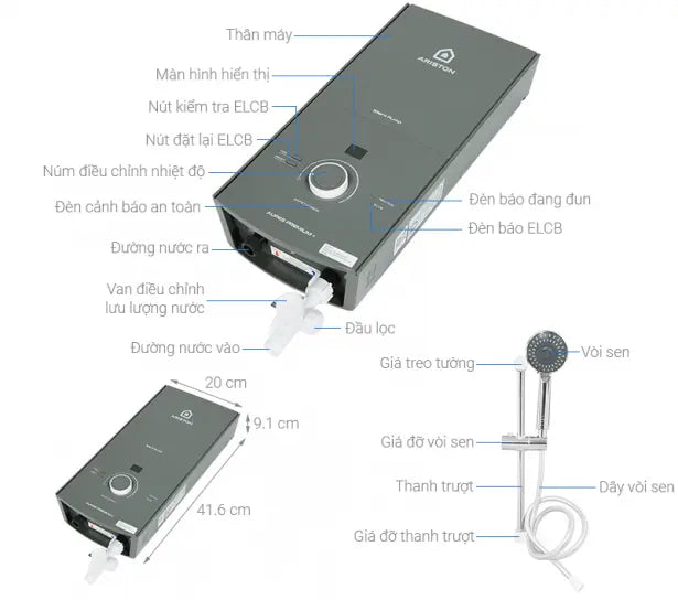 Bình nước nóng trực tiếp Ariston Aures Premium+ 4.5 Không bơm (3195361)