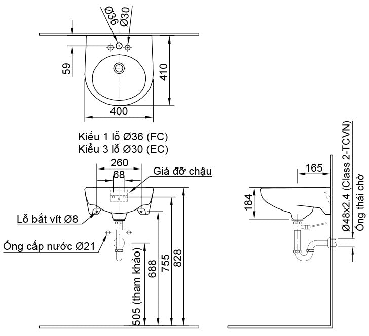 Chậu treo tường Inax L-282V ( EC/FC )