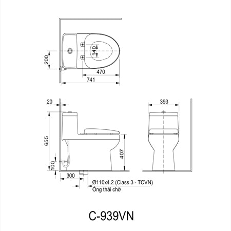 Bàn cầu một khối + nắp rửa điện tử Inax AC-939+CW-H18VN