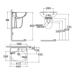 Chậu treo tường American Standard VF-0947 (Chưa bao gồm chân treo)