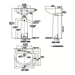 Chân dài chậu treo tường American Standard VF-0901(chưa bao gồm chậu)