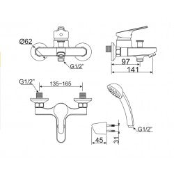 Vòi sen tắm gắn tường American Standard WF-1411