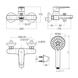 Vòi sen tắm gắn tường American Standard WF-B211