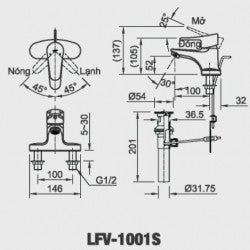 Vòi chậu 3 lổ nóng lạnh Inax LFV-1001S