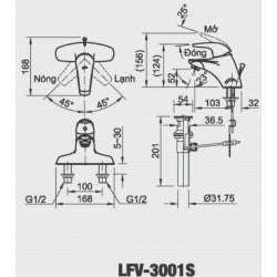 Vòi chậu 3 lỗ nóng lạnh Inax LFV-3001S