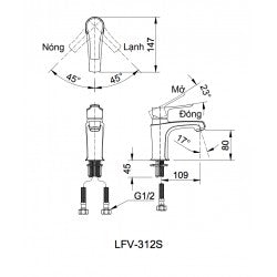 Vòi chậu nóng lạnh Inax LFV-312S