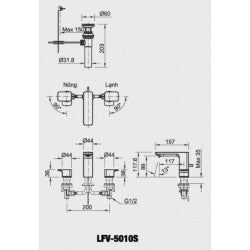 Vòi chậu 3 lỗ  nóng lạnh Inax LFV-5010S