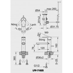 Vòi chậu nóng lạnh Inax LFV-7102S
